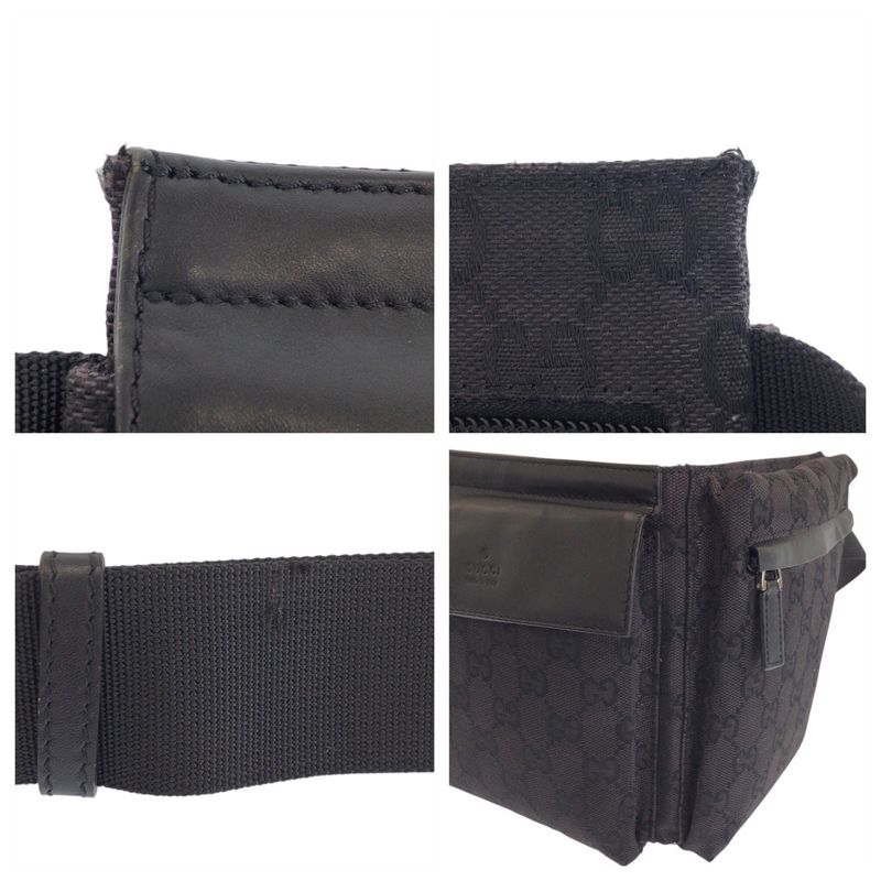 Gucci Black Silver GG Canvas Leather 018 Belt Bag Waist Pouch