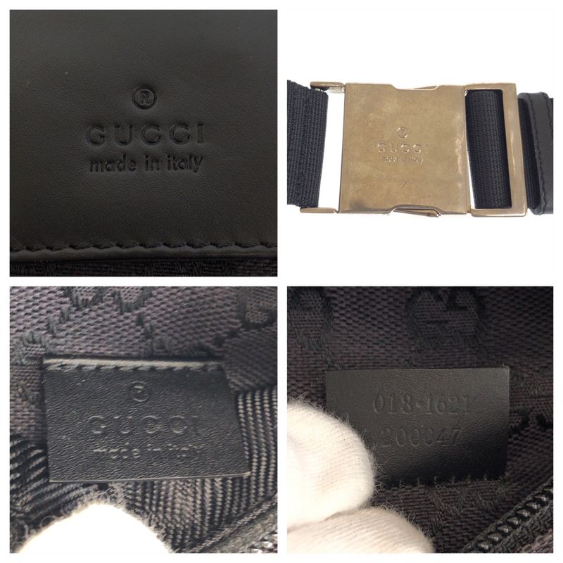 Gucci Black Silver GG Canvas Leather 018 Belt Bag Waist Pouch