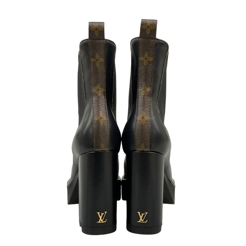 Louis Vuitton Short Boots 36.5 Black Monogram Canvas Leather