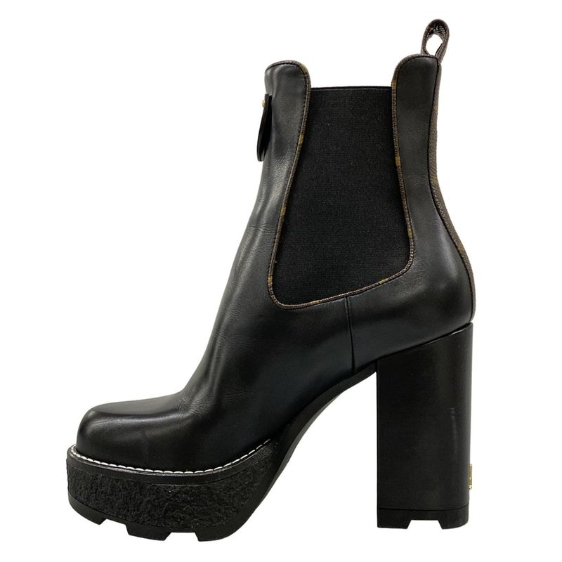 Louis Vuitton Short Boots 36.5 Black Monogram Canvas Leather