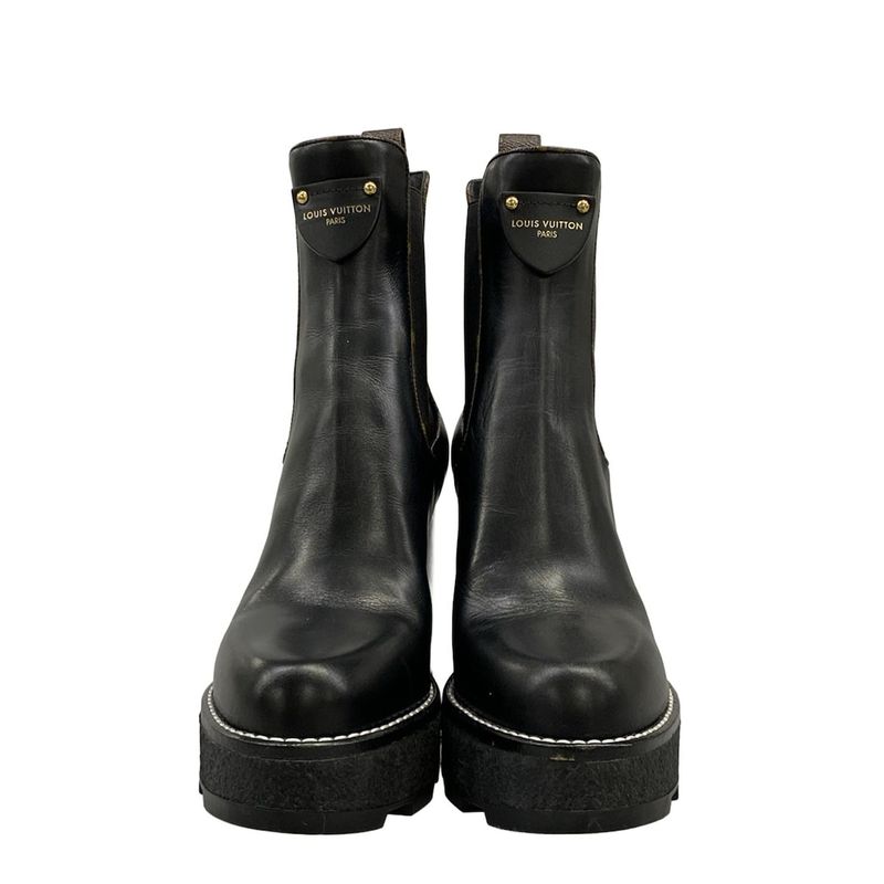 Louis Vuitton Short Boots 36.5 Black Monogram Canvas Leather