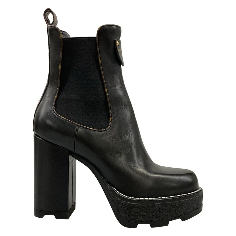 Louis Vuitton Short Boots 36.5 Black Monogram Canvas Leather