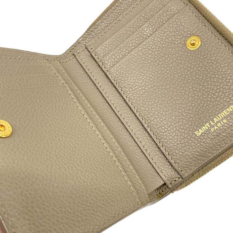 Saint Laurent Paris Bifold Wallet Tiny Gray Zip Around Leather