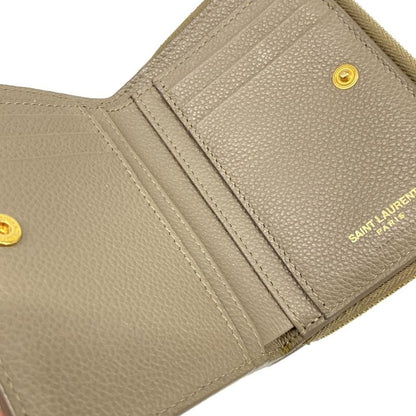 Saint Laurent Paris Bifold Wallet Tiny Gray Zip Around Leather