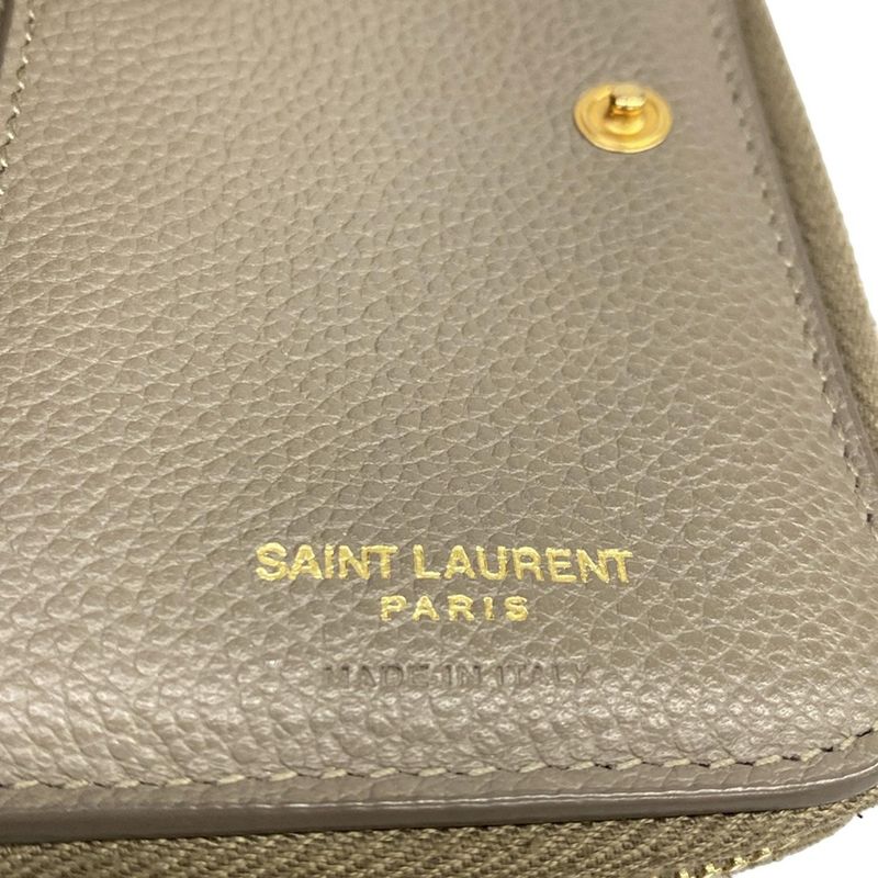 Saint Laurent Paris Bifold Wallet Tiny Gray Zip Around Leather