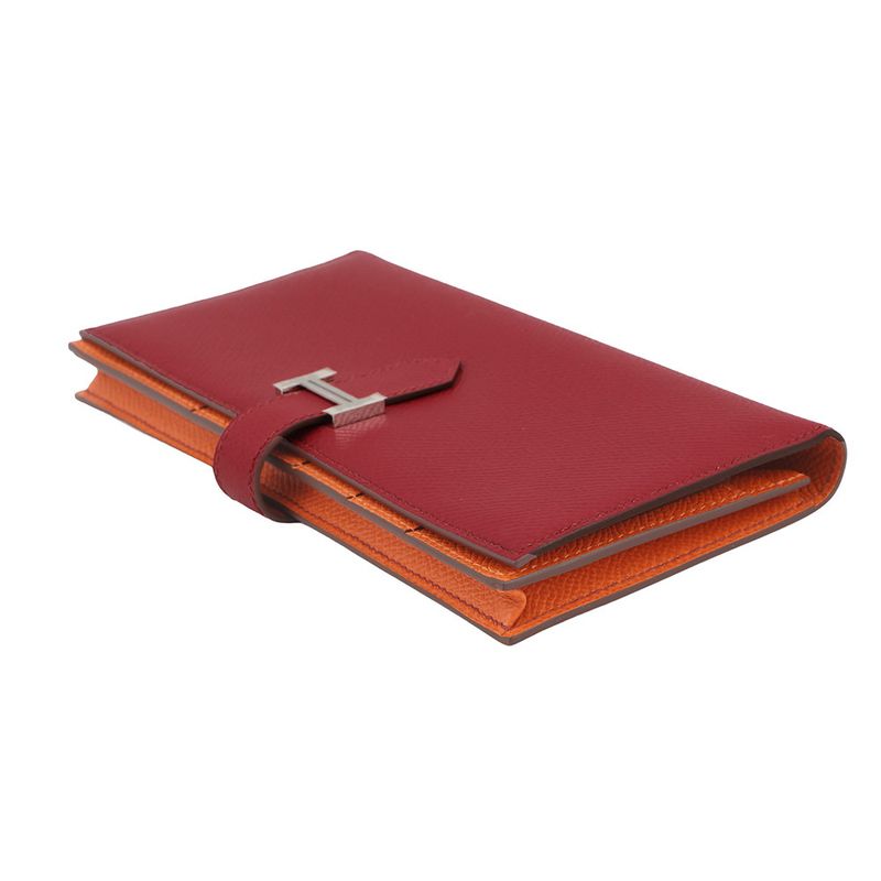 Hermes Wallet Bearn Souffle Verso Ruby Orange Silver Epsom