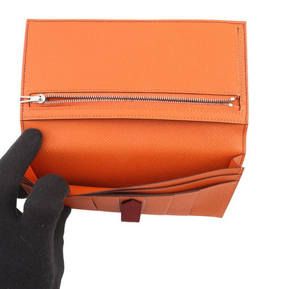 Hermes Wallet Bearn Souffle Verso Ruby Orange Silver Epsom