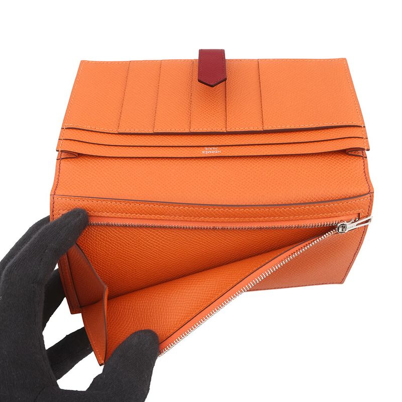 Hermes Wallet Bearn Souffle Verso Ruby Orange Silver Epsom
