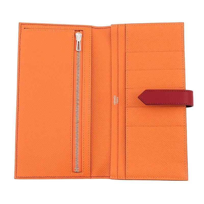 Hermes Wallet Bearn Souffle Verso Ruby Orange Silver Epsom