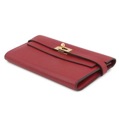 Hermes Wallet Kelly Long Rouge Grena Gold Epsom