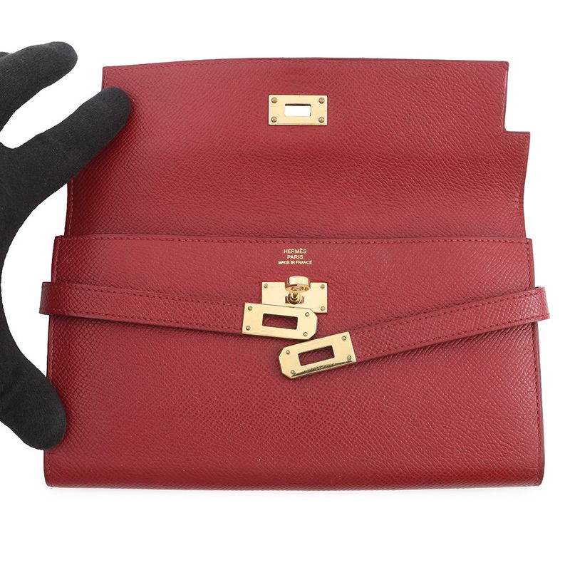 Hermes Wallet Kelly Long Rouge Grena Gold Epsom