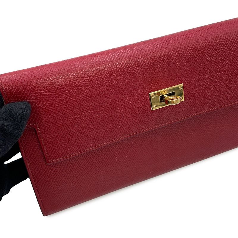 Hermes Wallet Kelly Long Rouge Grena Gold Epsom