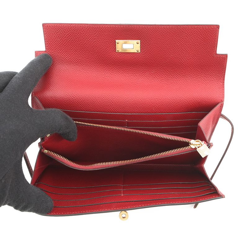 Hermes Wallet Kelly Long Rouge Grena Gold Epsom
