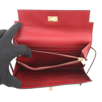 Hermes Wallet Kelly Long Rouge Grena Gold Epsom