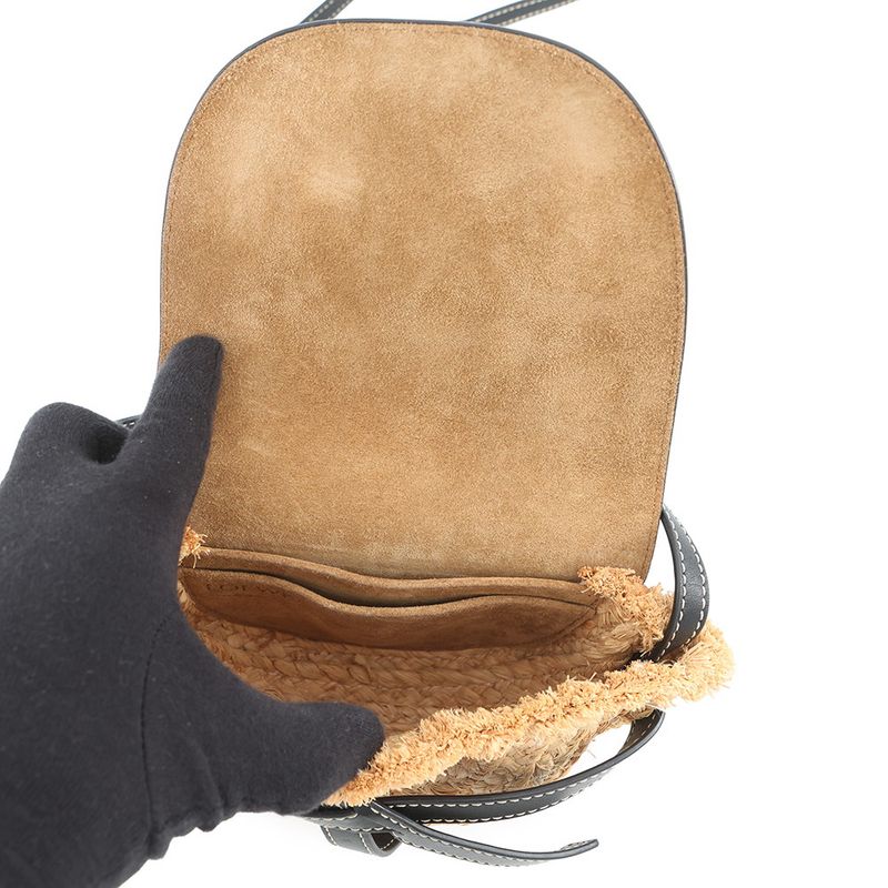 Loewe Shoulder Bag Gate Mini Raffia Leather Black