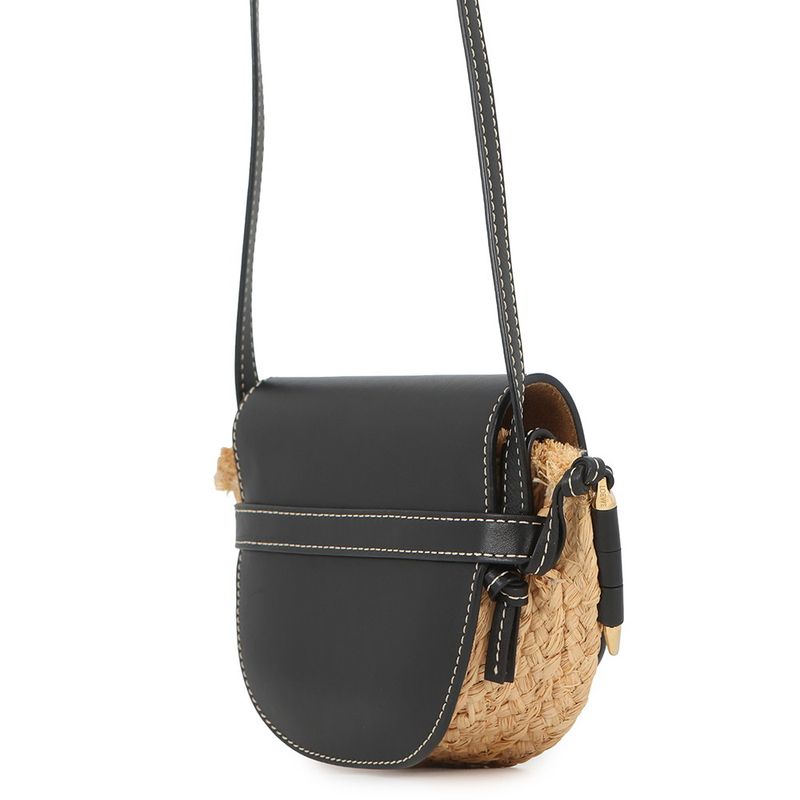 Loewe Shoulder Bag Gate Mini Raffia Leather Black