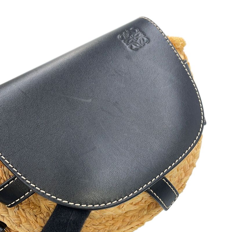 Loewe Shoulder Bag Gate Mini Raffia Leather Black
