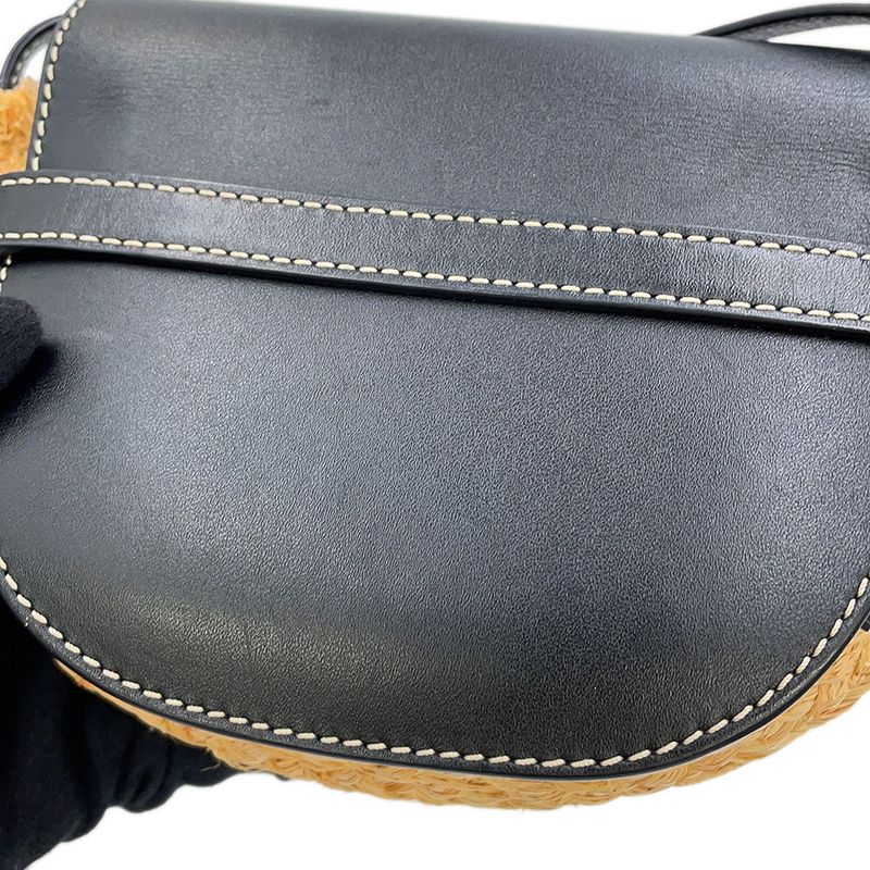 Loewe Shoulder Bag Gate Mini Raffia Leather Black