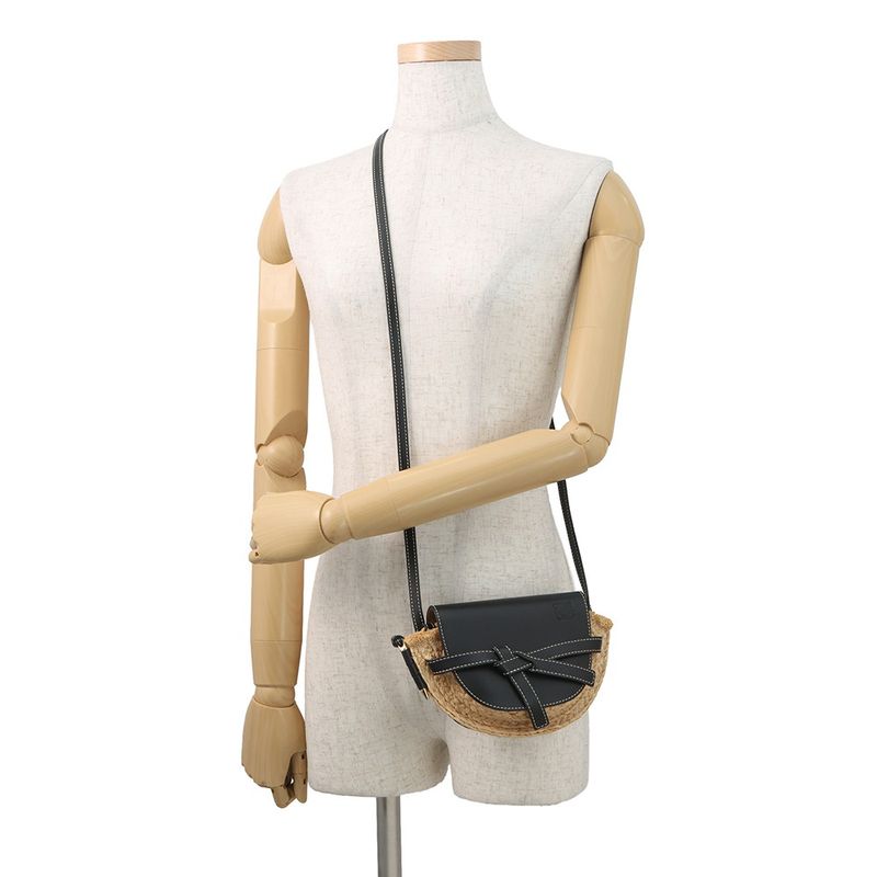 Loewe Shoulder Bag Gate Mini Raffia Leather Black