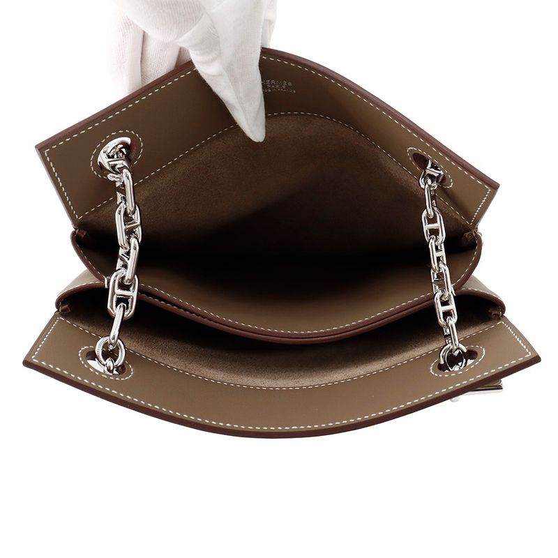 Hermes Shoulder Bag Posh Cricketis Etoupe Silver Swift