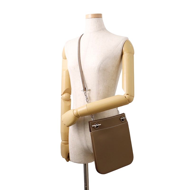 Hermes Shoulder Bag Posh Cricketis Etoupe Silver Swift