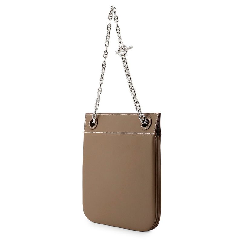 Hermes Shoulder Bag Posh Cricketis Etoupe Silver Swift