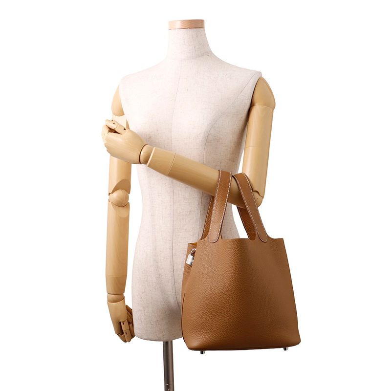 Hermes Handbag Picotin Lock MM Gold Silver Taurillon Clemence