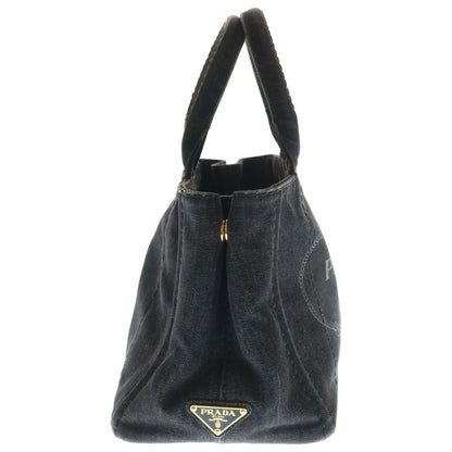 Prada Canapa Denim Tote Black Gold