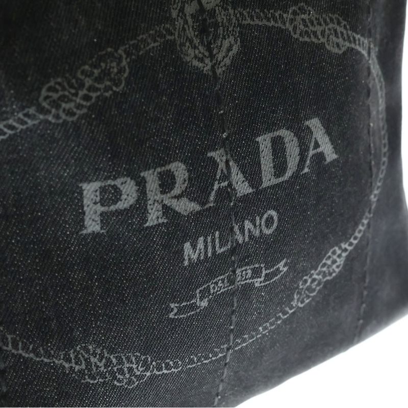 Prada Canapa Denim Tote Black Gold