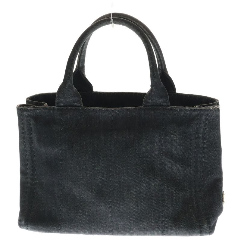 Prada Canapa Denim Tote Black Gold