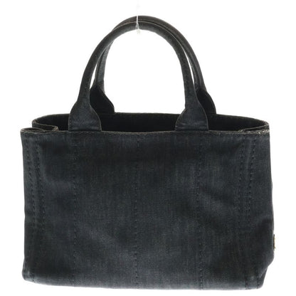 Prada Canapa Denim Tote Black Gold