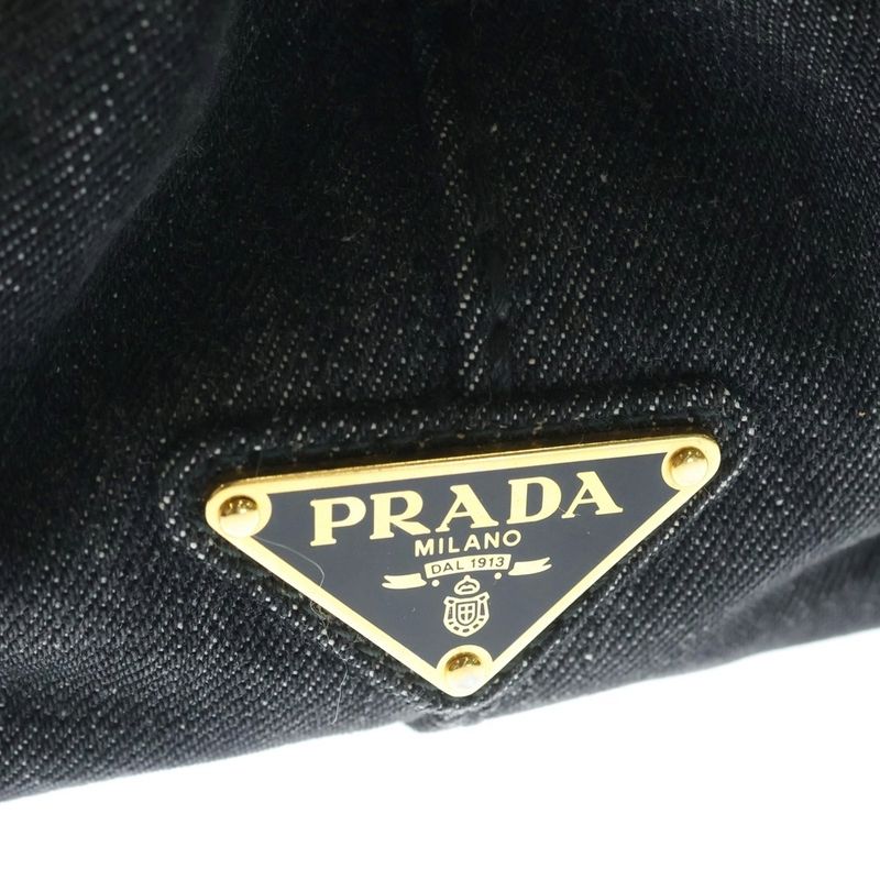 Prada Canapa Denim Tote Black Gold