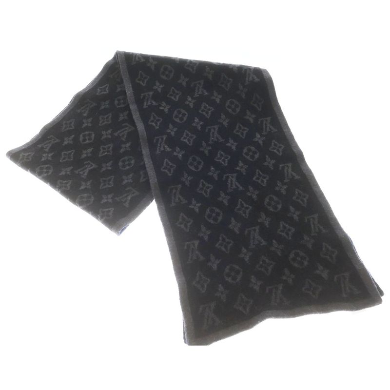 Louis Vuitton Echarpe Monogram Striped Wool Knit Scarf Gray