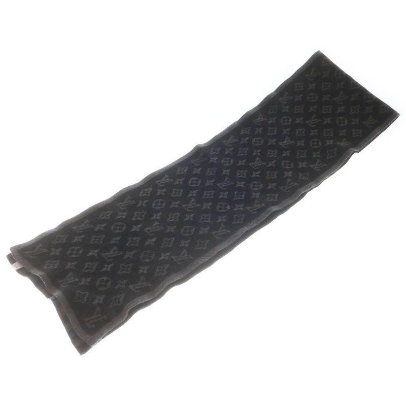 Louis Vuitton Echarpe Monogram Striped Wool Knit Scarf Gray