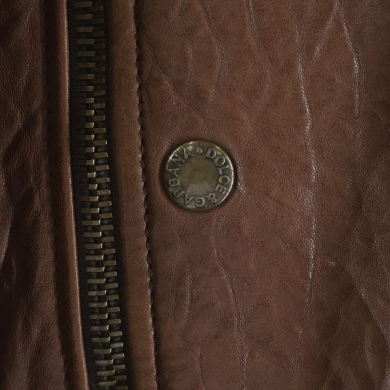 Dolce & Gabbana Lamb Leather Layered Double Zip Jacket Brown