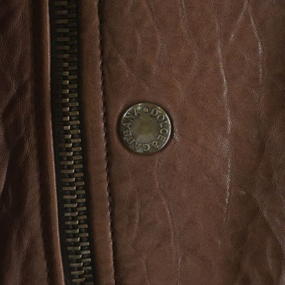 Dolce & Gabbana Lamb Leather Layered Double Zip Jacket Brown