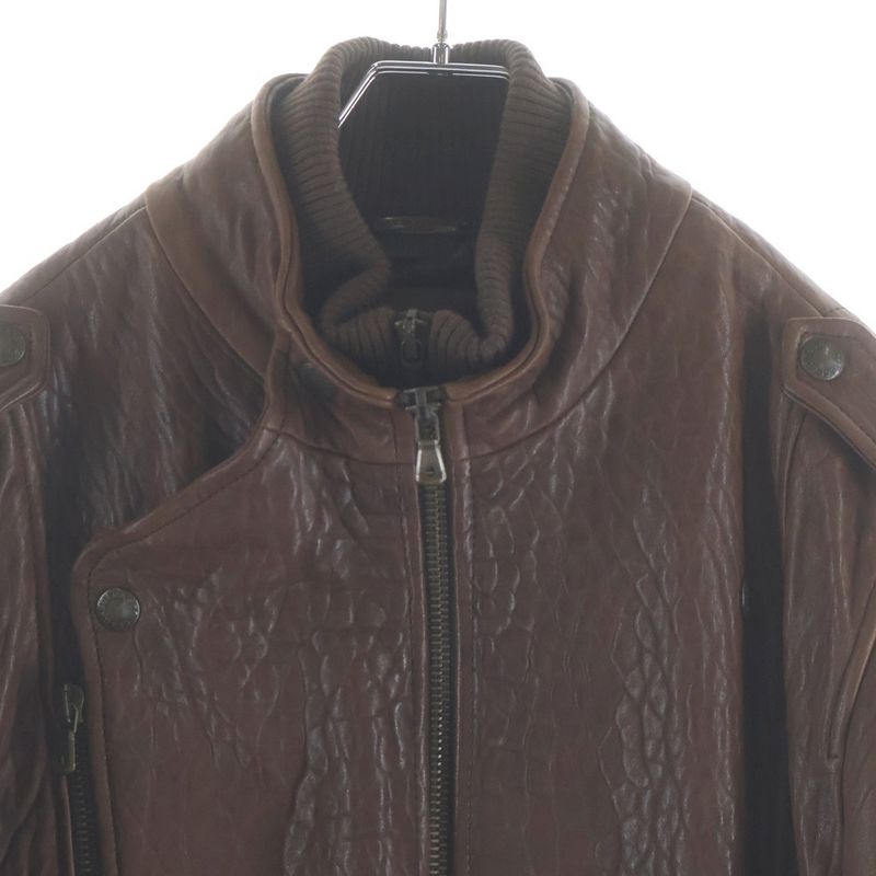 Dolce & Gabbana Lamb Leather Layered Double Zip Jacket Brown