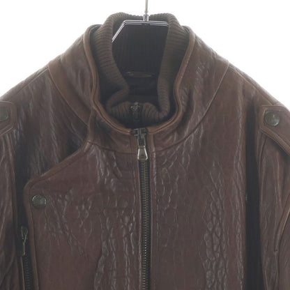 Dolce & Gabbana Lamb Leather Layered Double Zip Jacket Brown