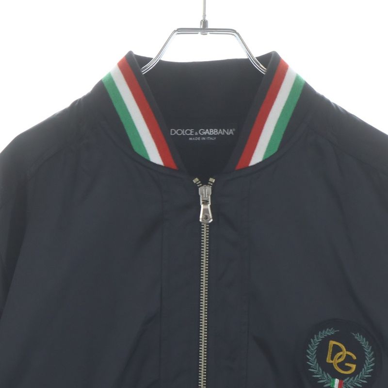 Dolce & Gabbana Zip Up Nylon Jacket with Logo Patch Black
