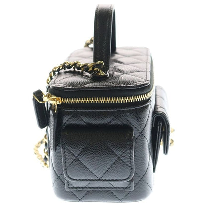Chanel Quilted CC Logo Caviar Leather Chain Clutch Vanity Shoulder Bag Black