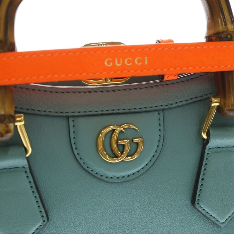 Gucci GG Diana Small Leather Bamboo 2-Way Shoulder Bag Blue