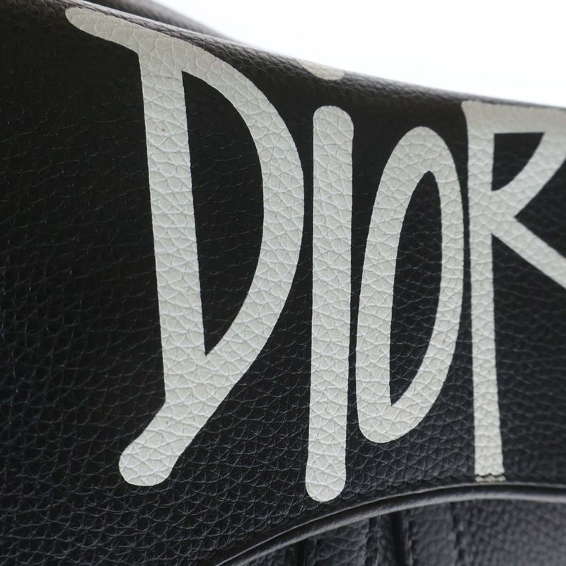 Dior Shawn Stussy Saddle Printed Leather Cross Bag Black
