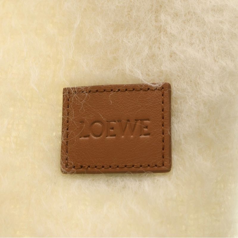 Loewe Logo Anagram Fringe Scarf Mohair Wool Ivory