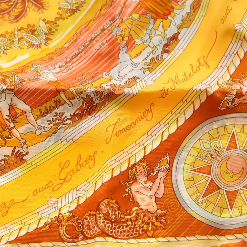 Hermes Carre 90 Iles Vanikoro OU de la Perouse Scarf Yellow