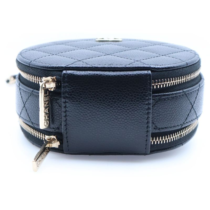 Chanel Quilted Round Chain Shoulder Bag Caviar Leather Black
