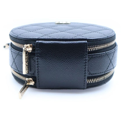 Chanel Quilted Round Chain Shoulder Bag Caviar Leather Black
