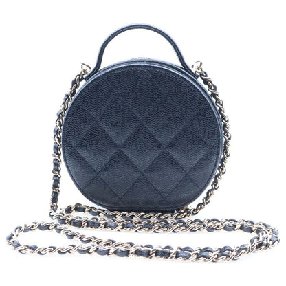 Chanel Quilted Round Chain Shoulder Bag Caviar Leather Black