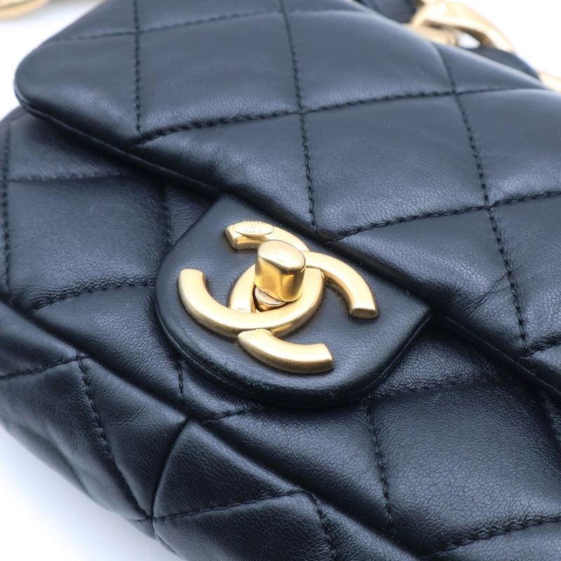 Chanel Quilted Small Flap Handbag Lambskin Plate Black