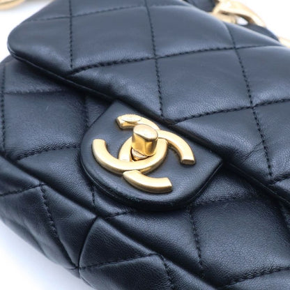Chanel Quilted Small Flap Handbag Lambskin Plate Black