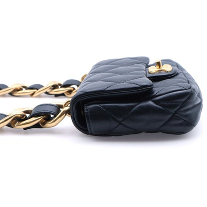 Chanel Quilted Small Flap Handbag Lambskin Plate Black